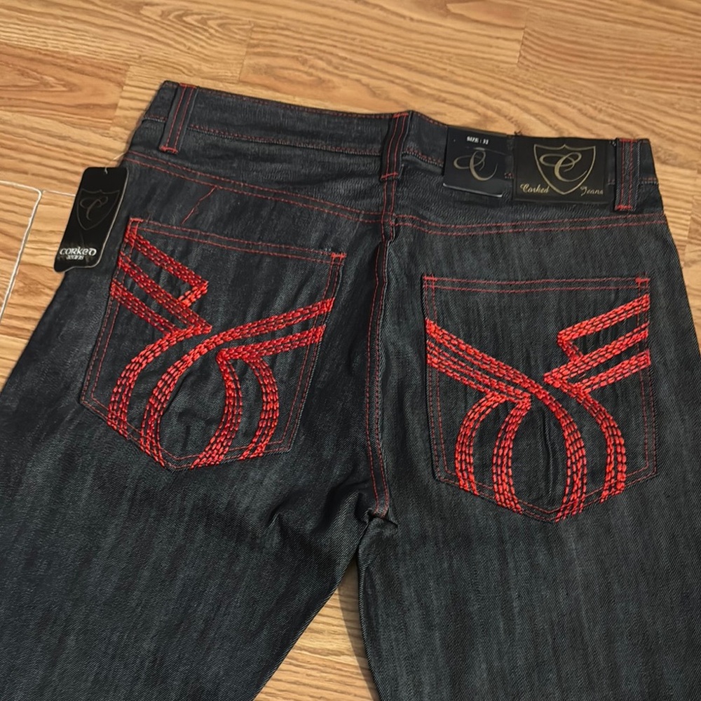 Men's Corked Black Denim with Red Accents